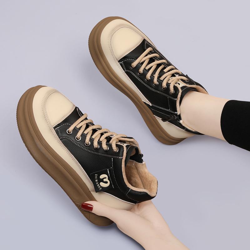 Dicke Sohle Schnürschuhe Damen Herbst und Winter Neu Vielseitig Koreanische Version Sportschuhe Mode Samt Temperament Leichtgewichtige Freizeitschuhe