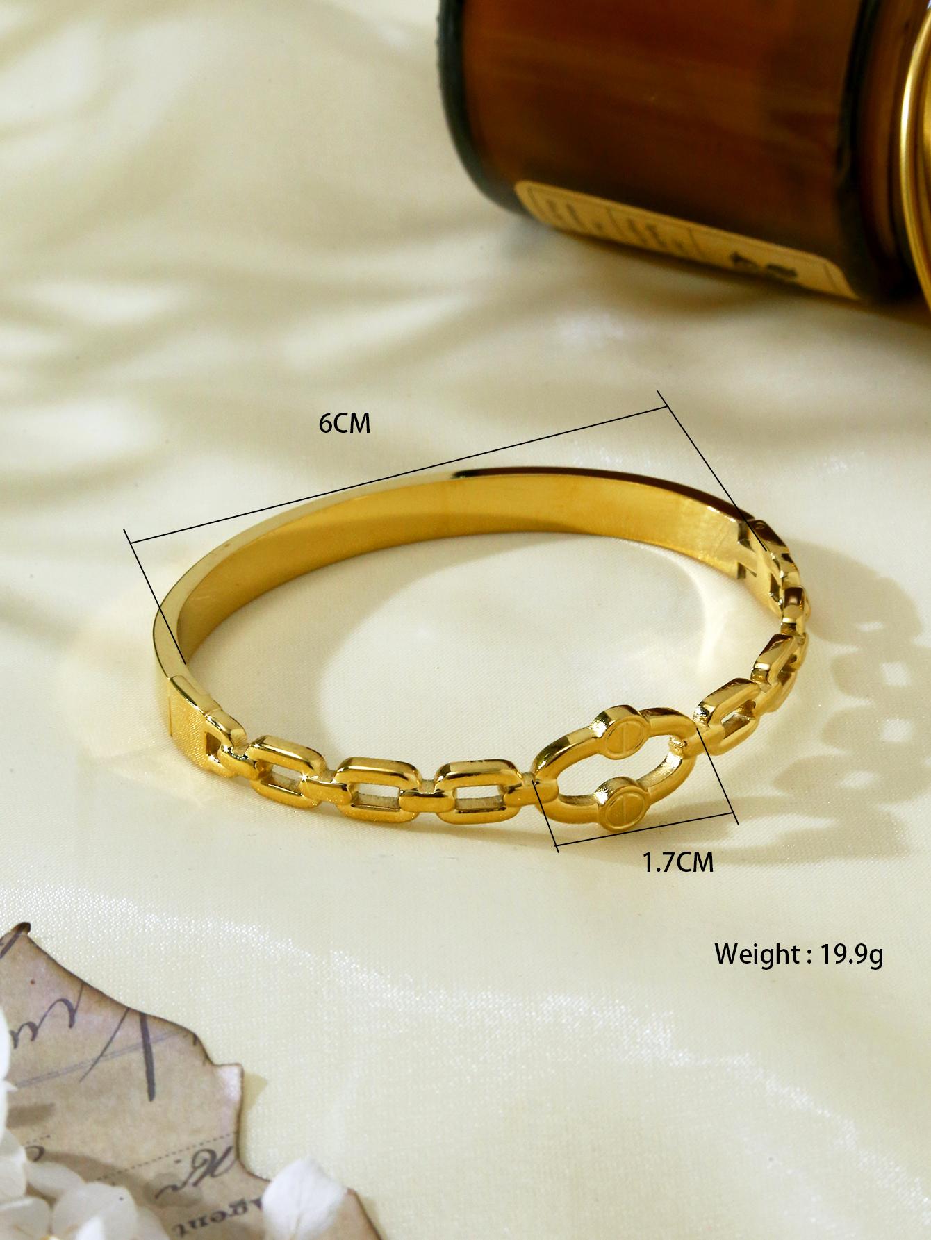 

1 шт. Модный простой и универсальный браслет из нержавеющей стали с золотым покрытием, полый, с геометрическими элементами, повседневный браслет в стиле холодного ветра