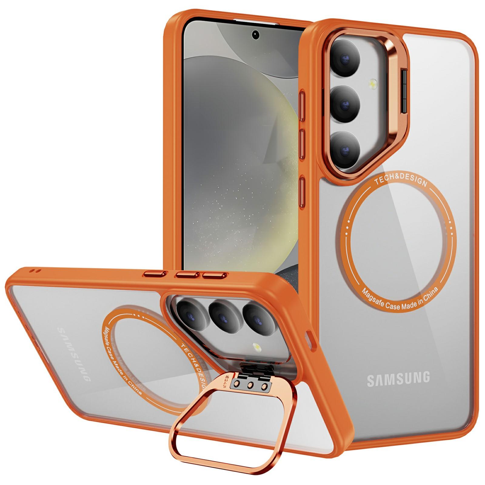 

For Samsung Galaxy S24 Case Kickstand Clear Phone Back Cover Compatible with MagSafe Orange