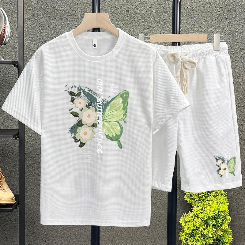 

Летний мужской повседневный спортивный костюм свободный с принтом в виде букв и бабочек футболка шорты костюм из двух частей XXXXXL белый