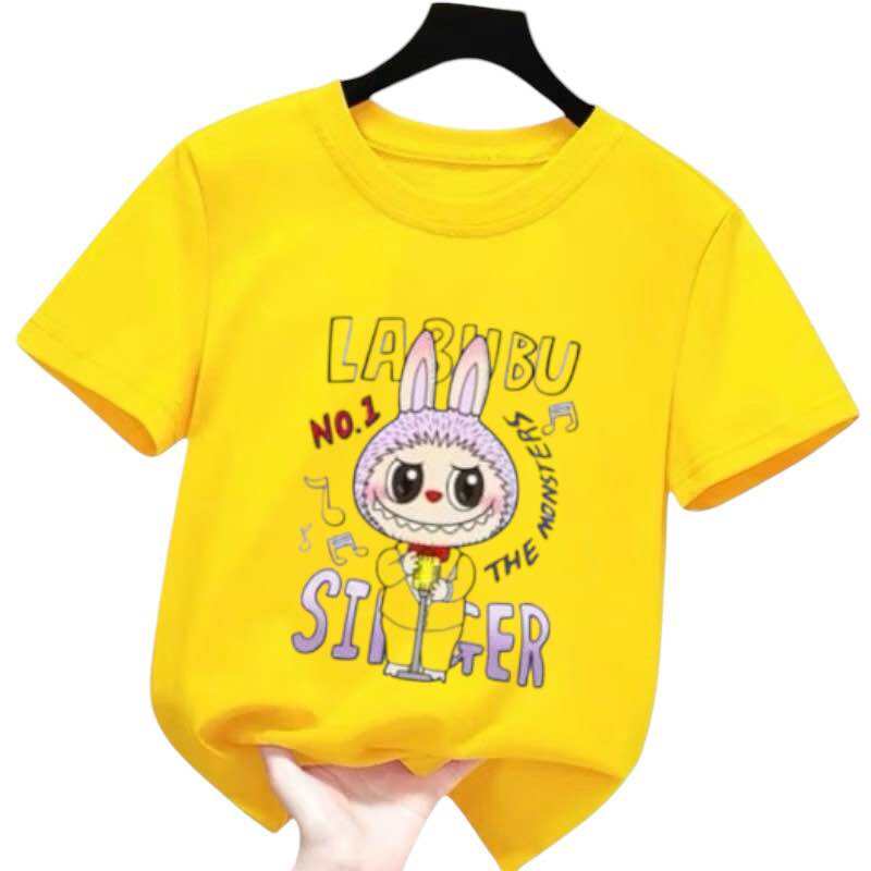 

New Labubu Children s T-shirt Scarf Musician LABUBU Pattern Girl Round Neck Short Sleeve Casual Versatile Clothing 110