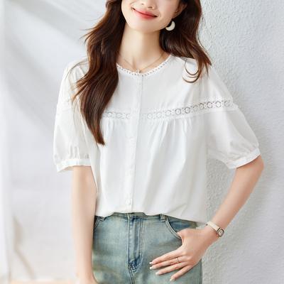 Summer Large Size Fat Mm Loose Professional Shirt for Women New Casual Puff Sleeve French Versatile Shirt for Women
