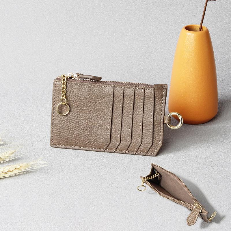 Japanese Style Ultra-Thin Mini Coin Wallet with Zipper and Multi-Card Slots In Genuine Leather