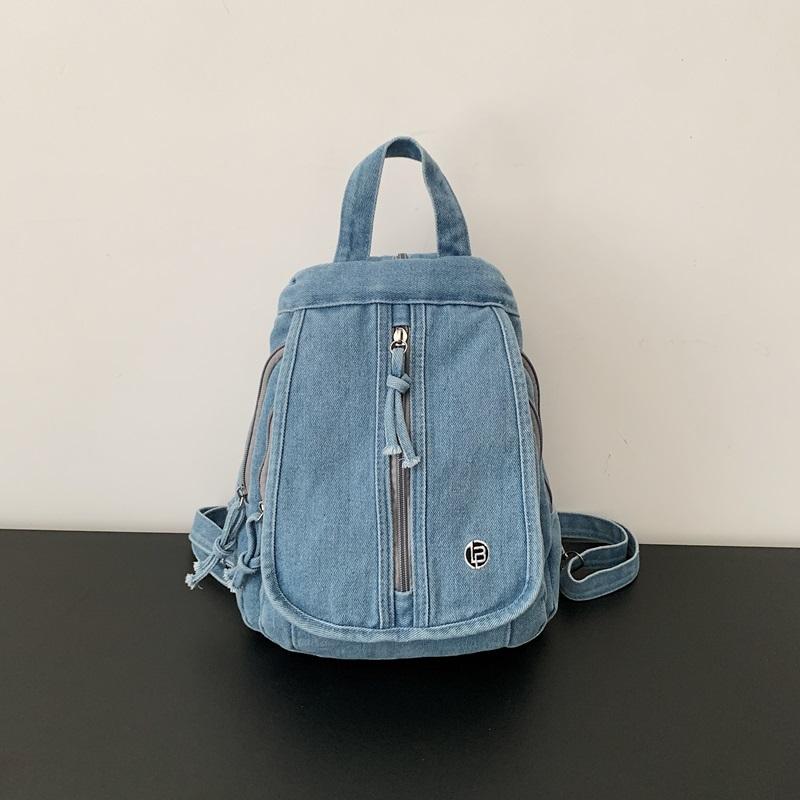 Vintage Solid Color Denim Backpack Large Capacity Multifunctional Chest Bag