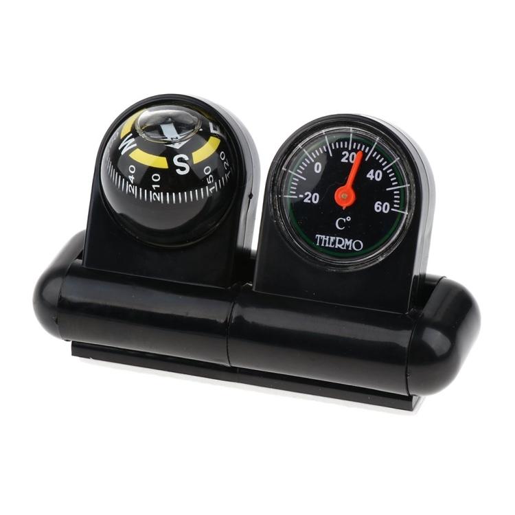 Multifunction 2 in 1 Car Guide Ball Thermometer Adjustable Angle Compass Digital Clock