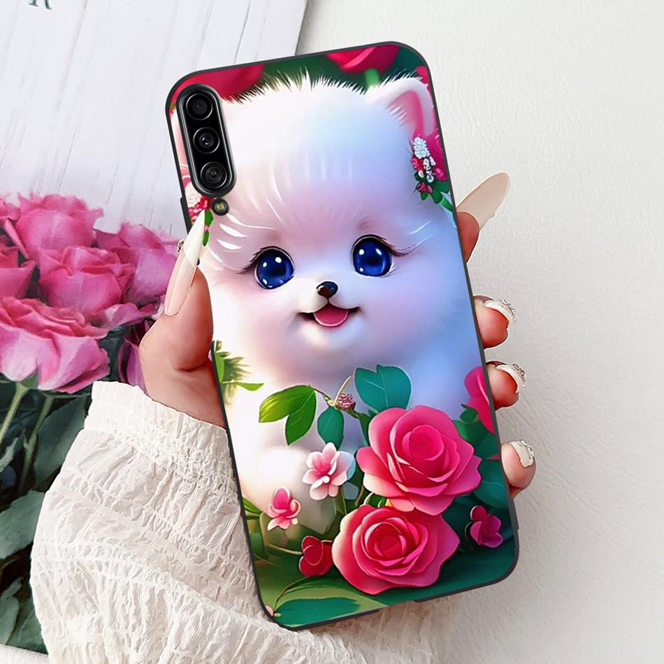 For Samsung Galaxy A90 5G Phone Case For Samsung A90 5G SM-A908B Elegant Floral Cat Painted Black Silicone Soft TPU Cases