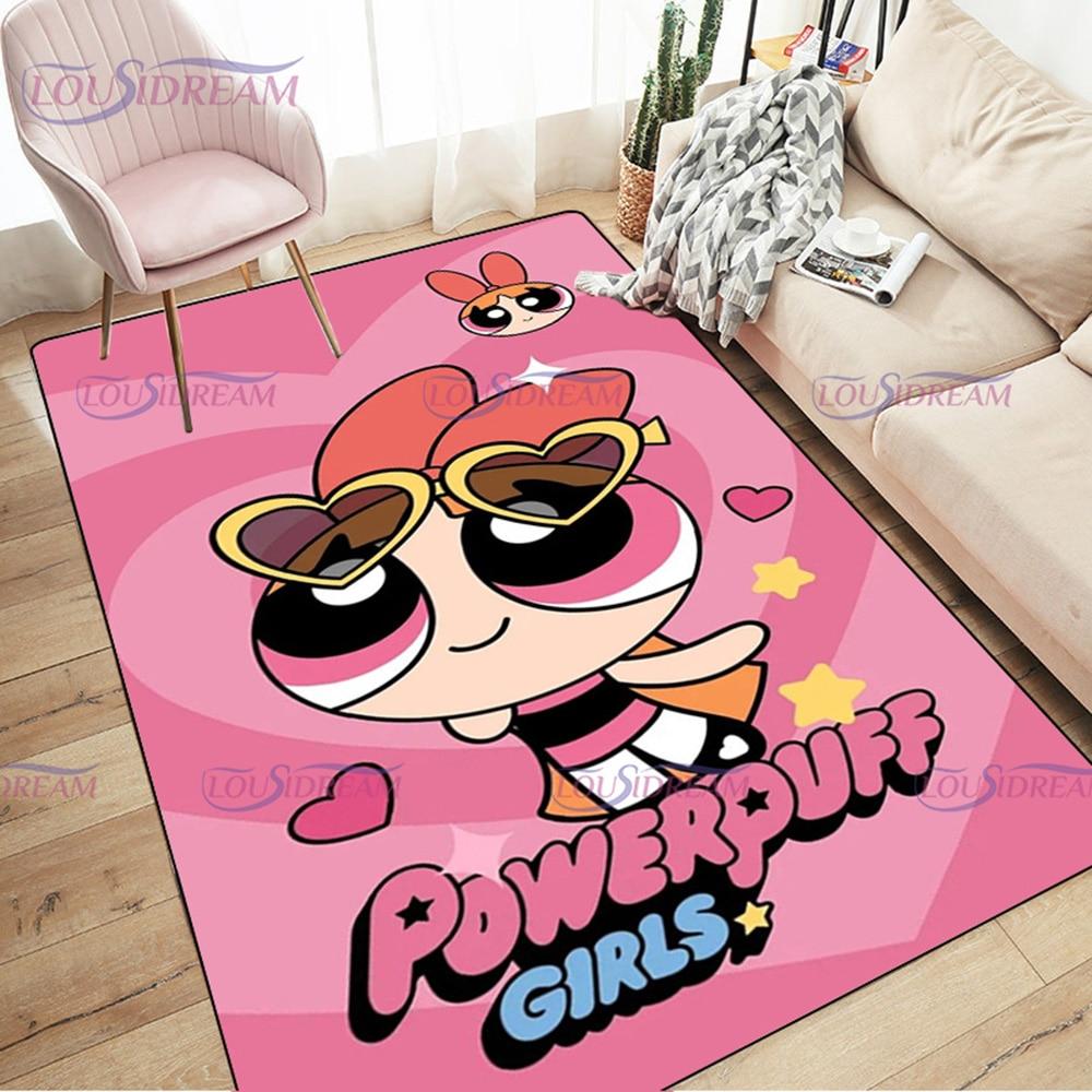 Alfombra de dibujos animados con estampado de Chicas Superpoderosas, decoración para sala de estar y dormitorio, alfombra antideslizante para baño, felpudo para suelo en el pasillo