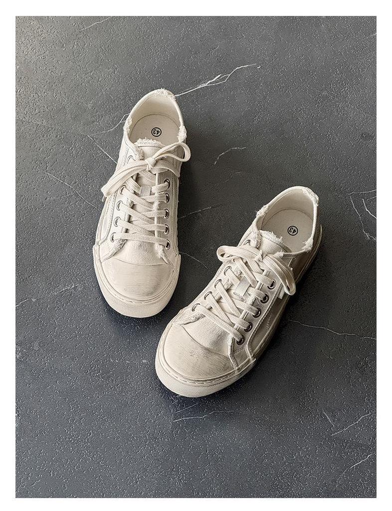 Men's Casual Distressed White Leather Shoes - Lightweight, Soft Sole, Versatile Fashion Sneakers X511