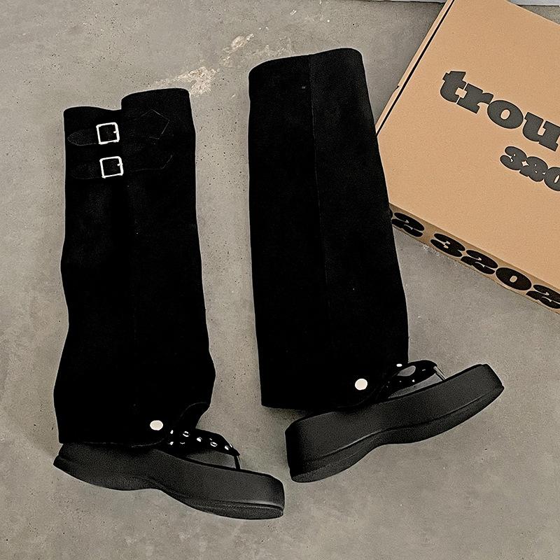 Fashion Trend Black Heightened Platform Boots Women's 2025 New Summer High-end Removable Roman Cool Boots