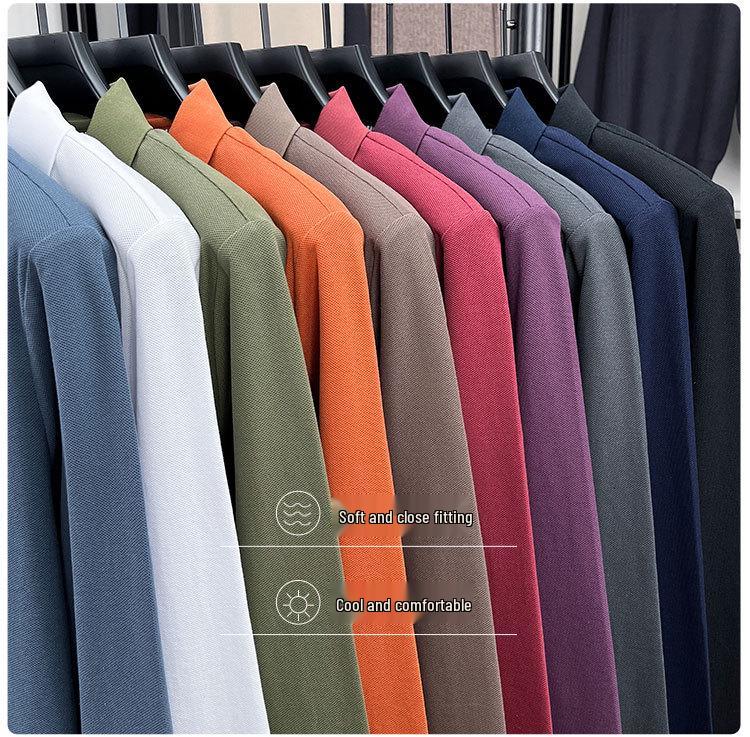 Men's 2026 Spring Breathable Cotton Long-Sleeve Polo Shirt with Side Slits