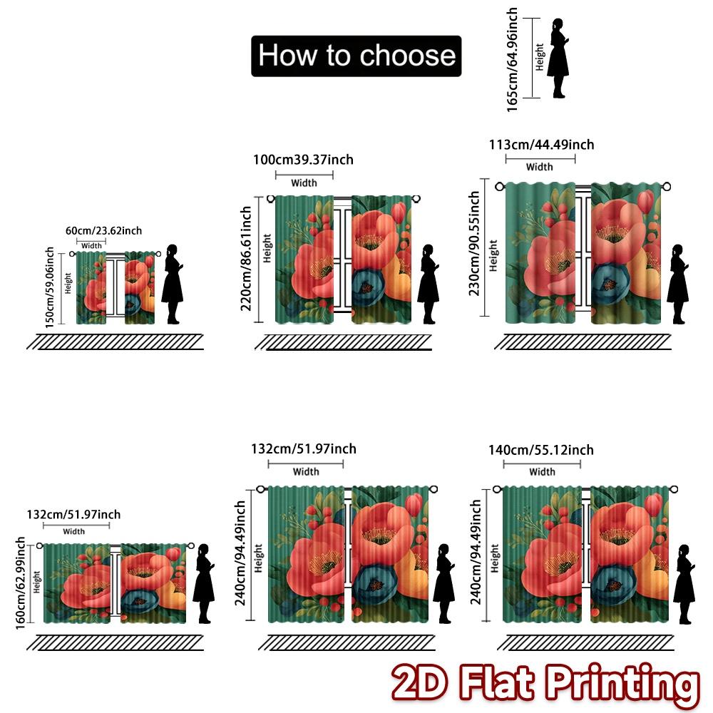 2D FLAT PRINTING 2pcs Curtains (Without Rod) Floral Spring Garden Design (4) Saint Patrick Is Day Festival Creative Curtains