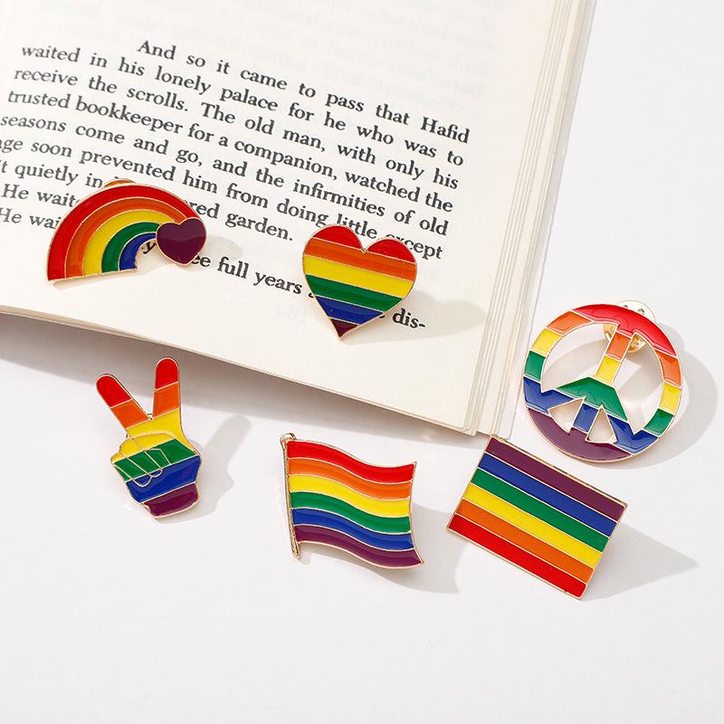 Creative Six-Color Rainbow Bridge Brooch - Peace Alloy Enamel Pin for Denim Bags