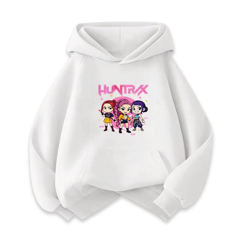 Fashion Kids Girls Kpop Rumi Zoey Mira Print Long Sleeves Hoodies with Pocket 110cm белый