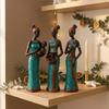 Bellissima Finitura Pezzo d'Arte di Donne Tribali Africane Decorazione per la Casa Unico Fatto a Mano - (Set di 3, Colore Verde e Nero)