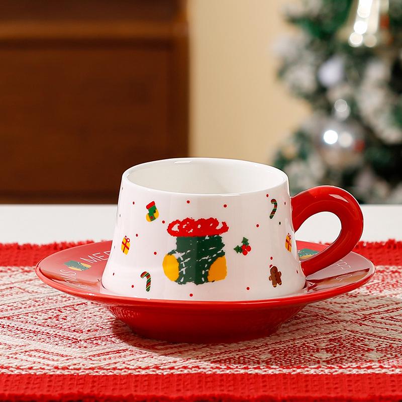 Santa Claus Ceramic Christmas Tree Mug & Saucer Gift Set - Large Capacity 300 ml