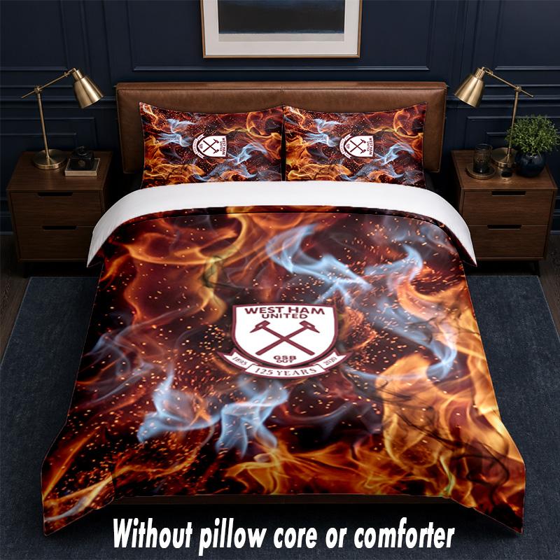 West Ham United Fotbalový Design Postel Povlečení Sada 1 Povlak na Peřinu + 2 Povlaky na Polštář Měkké Prodyšné Domácí Ložní Prádlo