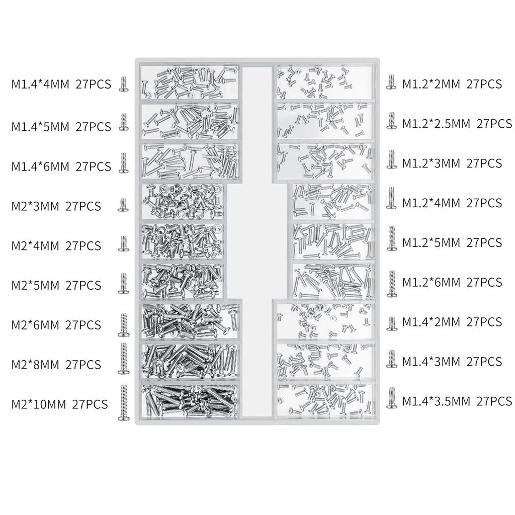 500 Stück Laptop-Schrauben, M1.2/M1.4/M2, kleine Mikro-Schrauben für Elektronik, Mini-Computer-Ersatzschraube für Brillen, Uhren, SSD, M.2-Festplatte