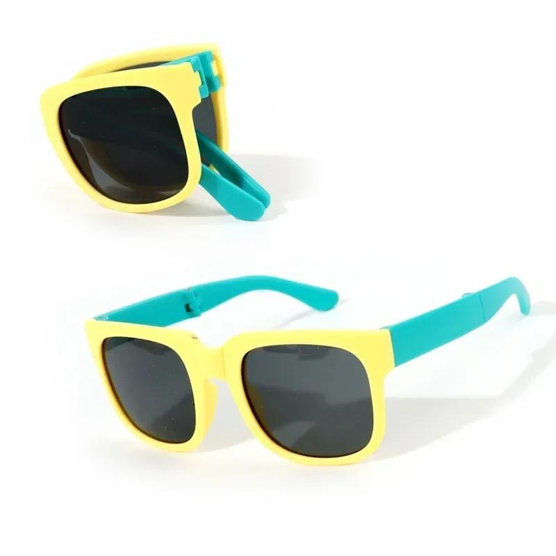 

Colorful Folding Sunglasses Outdoor Kids Sunglasses Boys Girls Brand Design Square Glasses Children Eyewear Protection Uv400 As picture shown