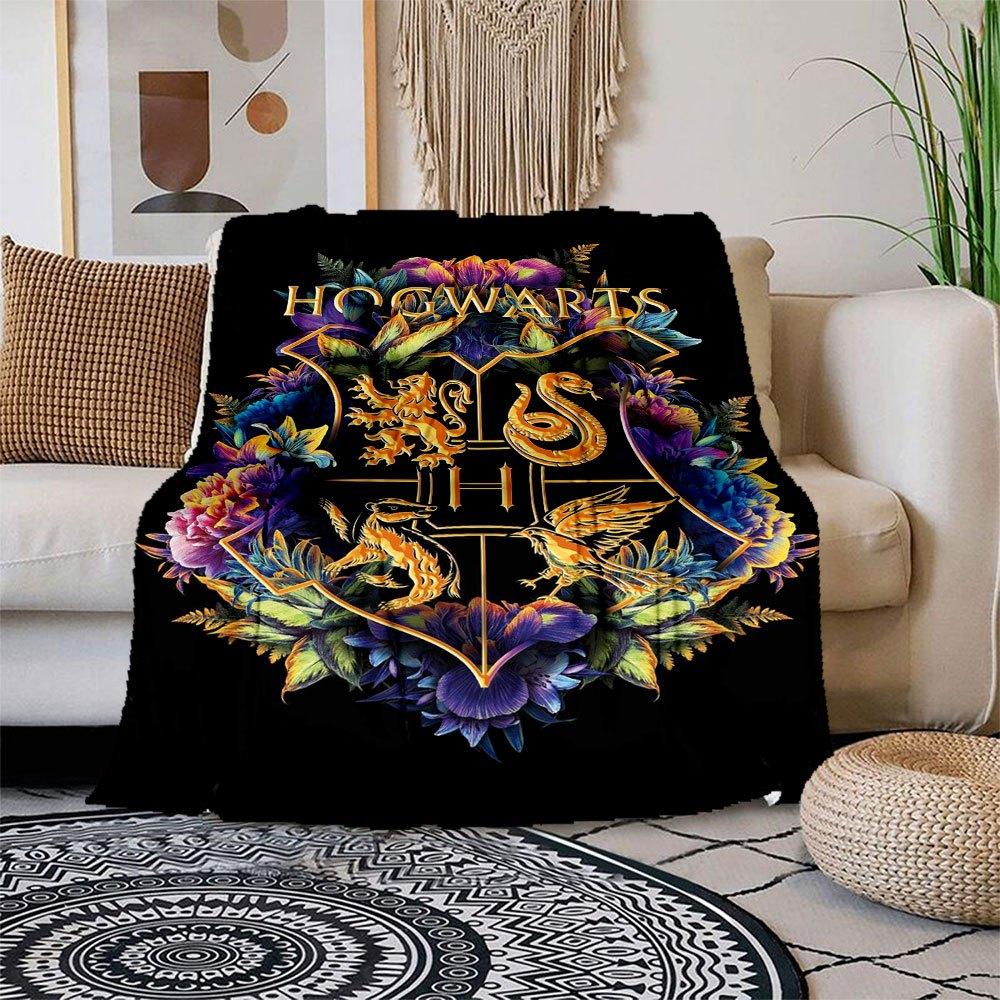 Hogwarts House Crests Flowers Phone Case CoverBlanket Flannel Throw Blanket for Sofa, Bed, Travel, Camping, Office, Couch, Chair