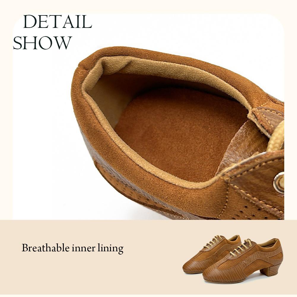 Genuine Leather Jazz Dance Shoes with Mid Heel Suede Dance Ball Standard Latin Dance Shoes for Women and Boys Sports Dancing Shoes 3.5CM