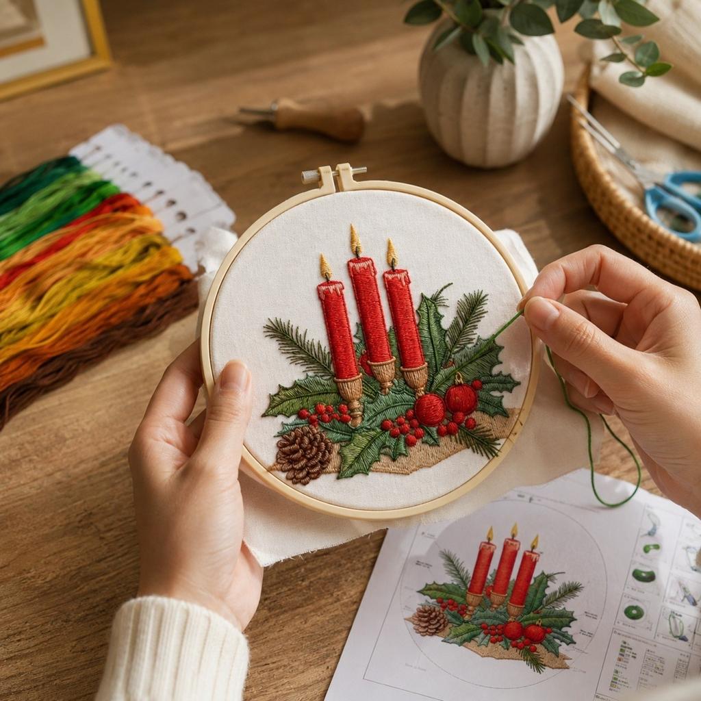Christmas Embroidery Kit, Holiday Sewing Set for DIY Projects