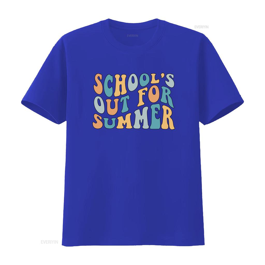 Groovy Retro Schools Out For Summer Slogan Print Casual T Shirt vintage Washed homme Versatile Breathable Unisex
