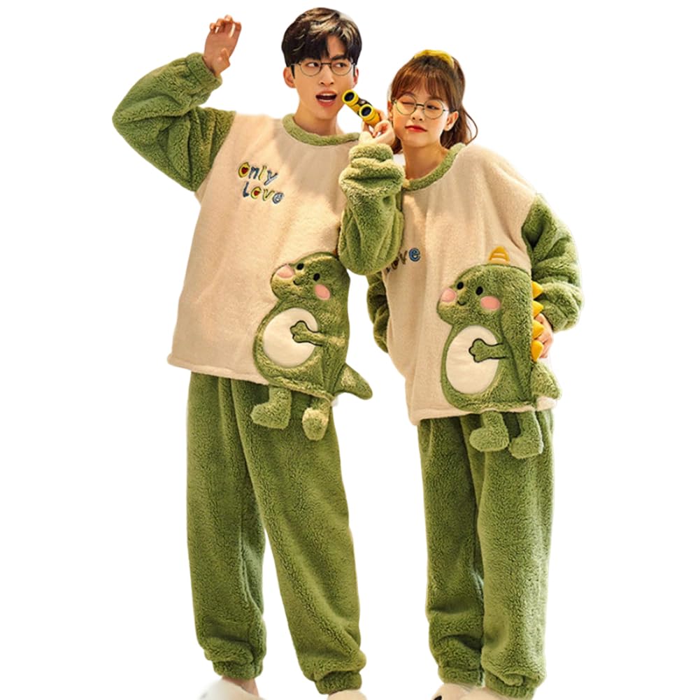 MTKCNTL Coordinato Coppia Dinosauro e Animale Carino Caldo Top e Pantaloni Coordinati Flanella e Pile Lunghi Girocollo Abbigliamento da Casa Pigiama, Morbido,