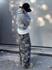 Retro Camouflage Wide-Leg Scimitar Denim Overalls with Large Pockets for Men and Women - Autumn/Winter Edition.