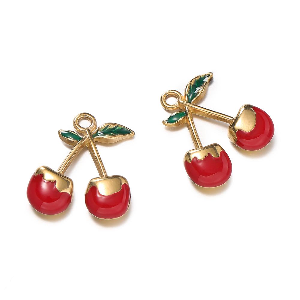 

2pcs/pack Stainless Steel Three Sizes Red Cherry Shape Charms Pendants For DIY Bracelet Necklace Jewelry Making Accessories