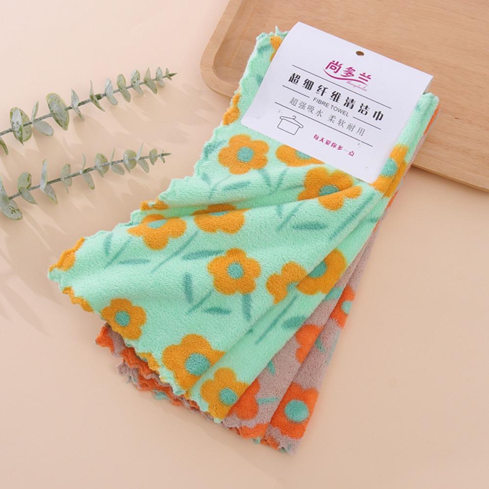 4Pcs Soft Absorbent Kitchen Cleaning Cloths Coral Fleece Reusable Dishcloth Napkins Tableware Cleaning Wipe