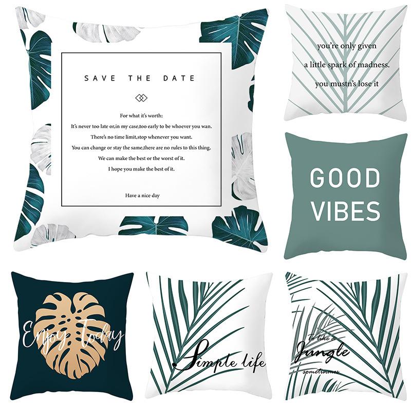 

Fresh Nordic Style Tropical Plant Sofa Cushion Ins Style Literary Office Pillow Case Bedside Pillow Case 45X45 without pillow core
