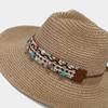 Boho-Chic Handcrafted Straw Cowboy Hat with Blue Accents - Breathable, Lightweight & Stylish for Women