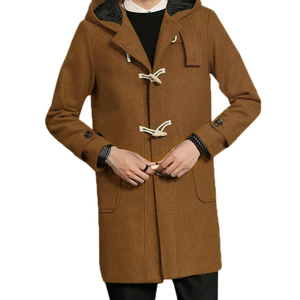 FOMANSH Duffle Coat with Hood Brown 5XL (Men’s Long Winter Coat)