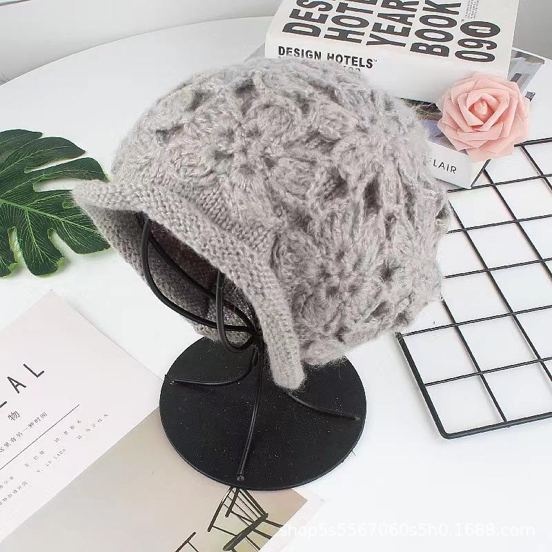 New Double Hat Ladies Knitted Hook Hollow Pattern Breathable Knitted Hat Wool Stacking Hat