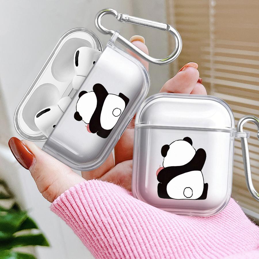 Süße Panda Transparente Kopfhörerhüllen Hülle für Airpods 3 Pro2 Pro3 4 Pro 1 2