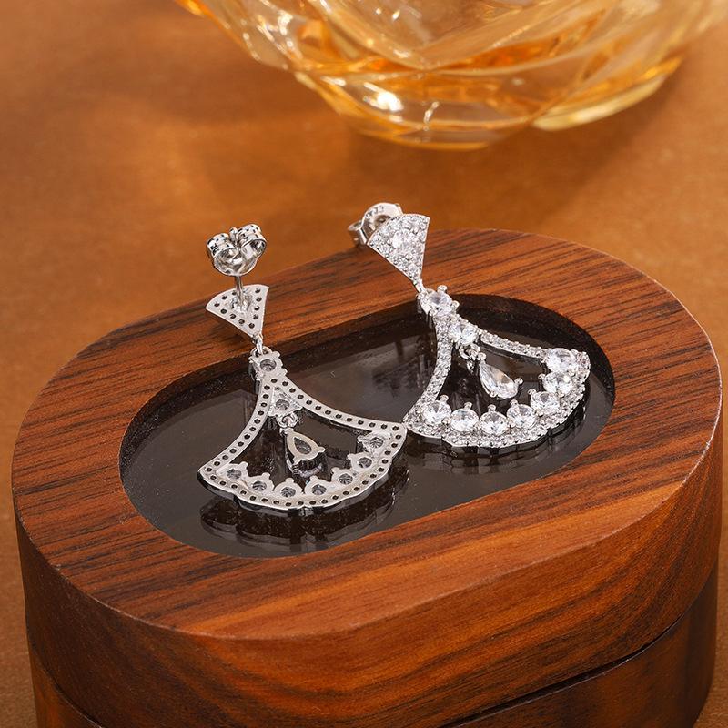 Vintage Water Drop AAAAA Zircon Fan Earrings For Women  Copper Elegant Dress Earrings Party Birthday Wedding Bridal Gift