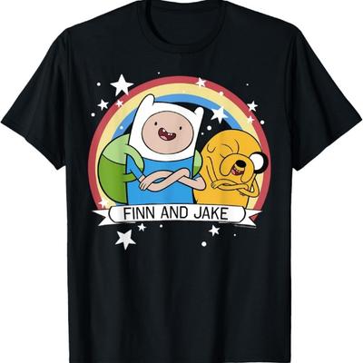 CN Adventure Time Finn And Jake Rainbow Stars Portrait T-Shirt