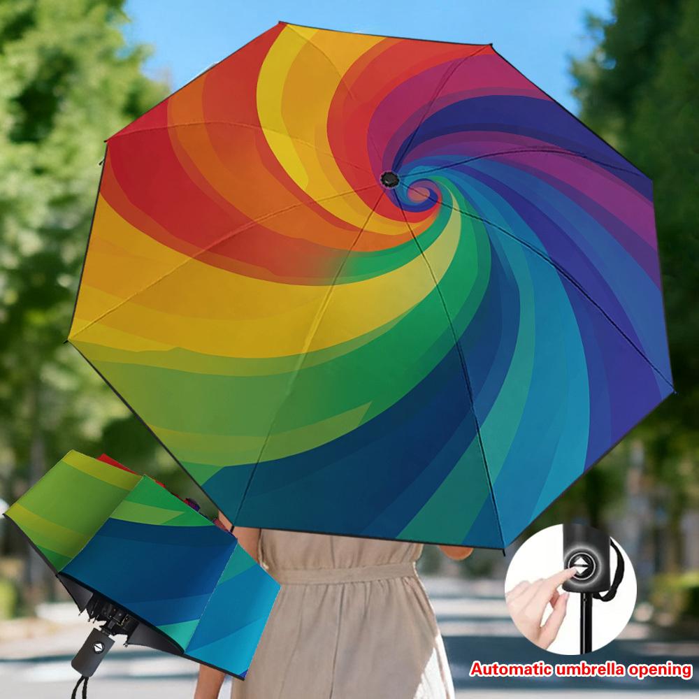 

1pc Automatic Open/Close Folding Umbrella with Shielding, Thickened Reinforced Frame & 8-Rib Design - Lightweight Compact Trav (as the picture,Iron&8K)
