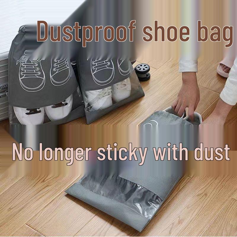 

Нетканый дорожный мешок для хранения обуви с завязками - Пыленепроницаемый прозрачный органайзер 27*36 cm (Medium) серый