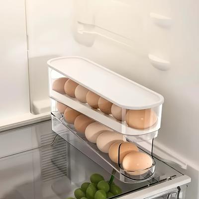 1pc Egg Storage Box, Double Sliding Egg Container, Double Automatic Egg Roller, Countertop Drop Proof Egg Storage Basket for Fridge, Cabinet