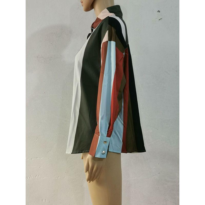 Europa und Amerika Border Hemd Locker Frühling und Herbst Druck Einreihiger Cardigan Laterne Langarmhemd für Damen