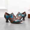 Johnature Damenschuhe, Pumps, High Heels, echtes Leder, spitze Zehen, Retro-Blumenmuster, handgefertigte Damenschuhe