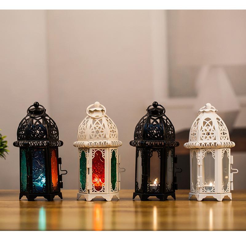 Vintage Hollow Moroccan Iron Lantern Tea Light Hanging Candle Holder Candlestick