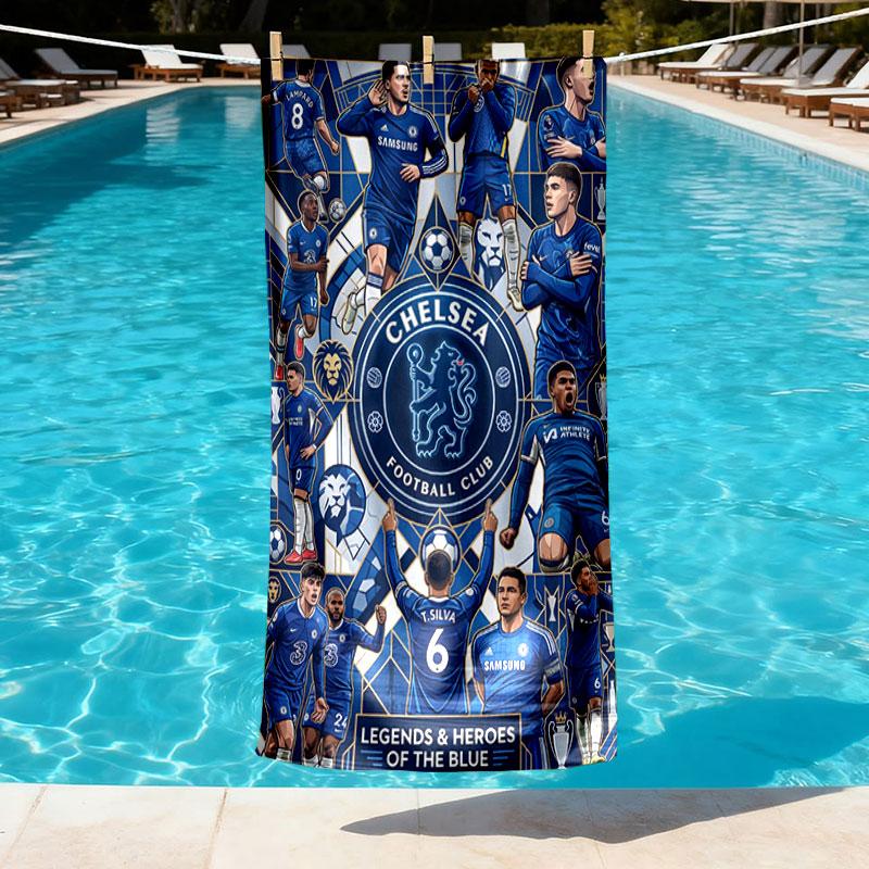 Chelsea FC Print Beach Towel Design, Soft, Lightweight. for Home Bathroom, Spa, Pool, Yoga, Surfing, Camping, Gift for Family, Friend