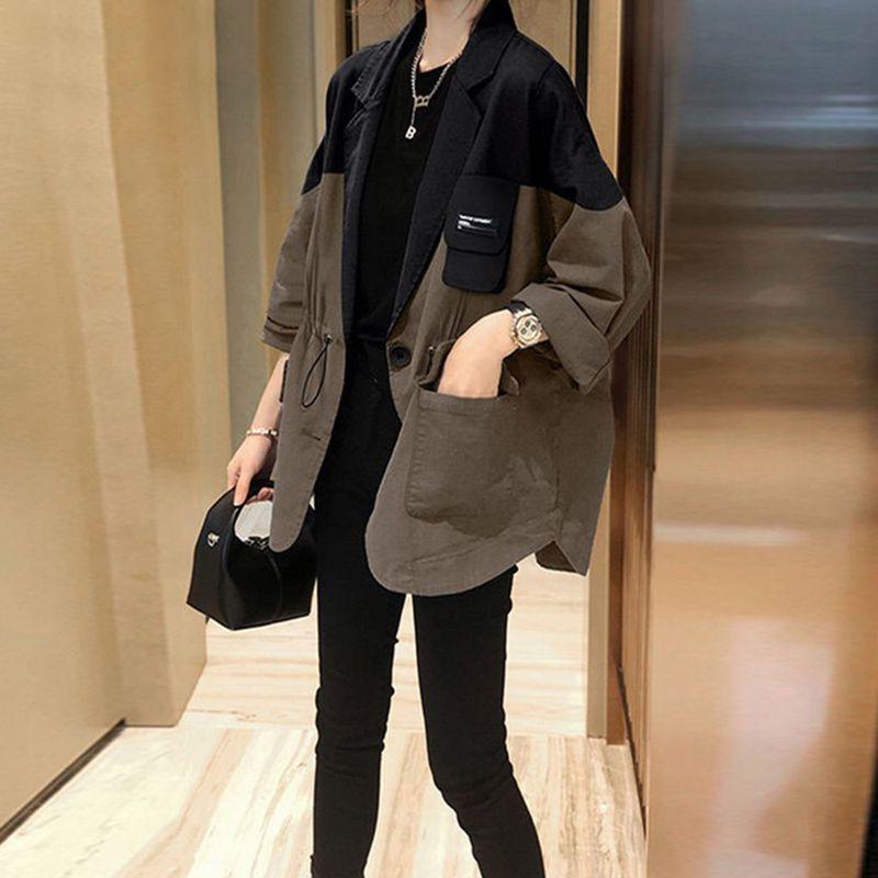 

European Station 2025 Spring & Fall New Arrival K-style Loose Casual Draping Design Minority Fashion Contrast Color Suit Outwear Female Color matching M(Within 50.00kg)