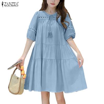 Women Casual Round Neck Short Sleeve Loose Dress