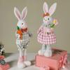 Easter Cute Rabbit Decorations Statues Easter Adjustable Resin Rabbit Decorations Easter Long-Legged Bunny Cartoon Doll Statue