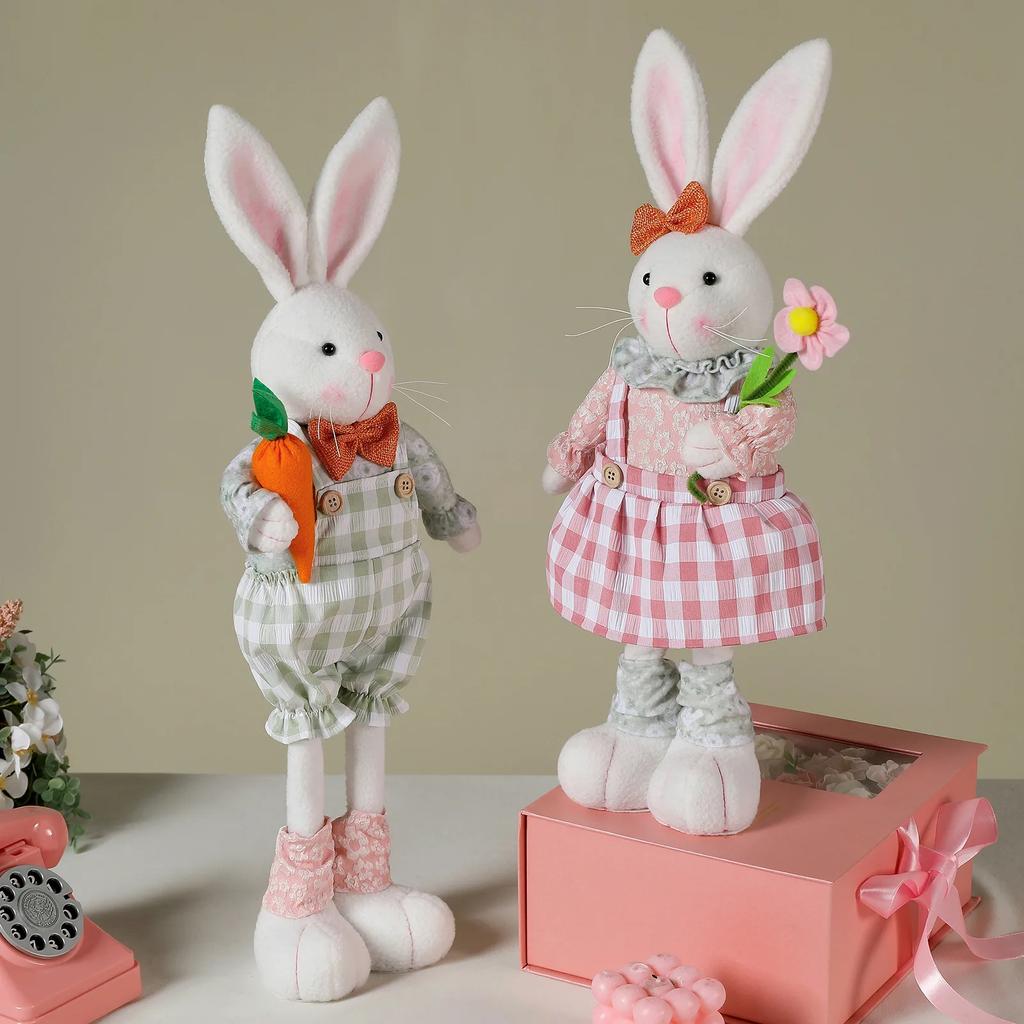 Easter Cute Rabbit Decorations Statues Easter Adjustable Resin Rabbit Decorations Easter Long-Legged Bunny Cartoon Doll Statue