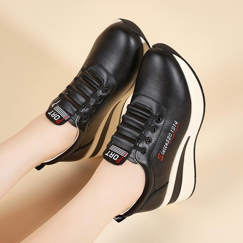 Women's Thick-Soled Leather Platform Shoes - Versatile, Lightweight, Height-Enhancing, and Stylish for Spring and Autumn 2025
