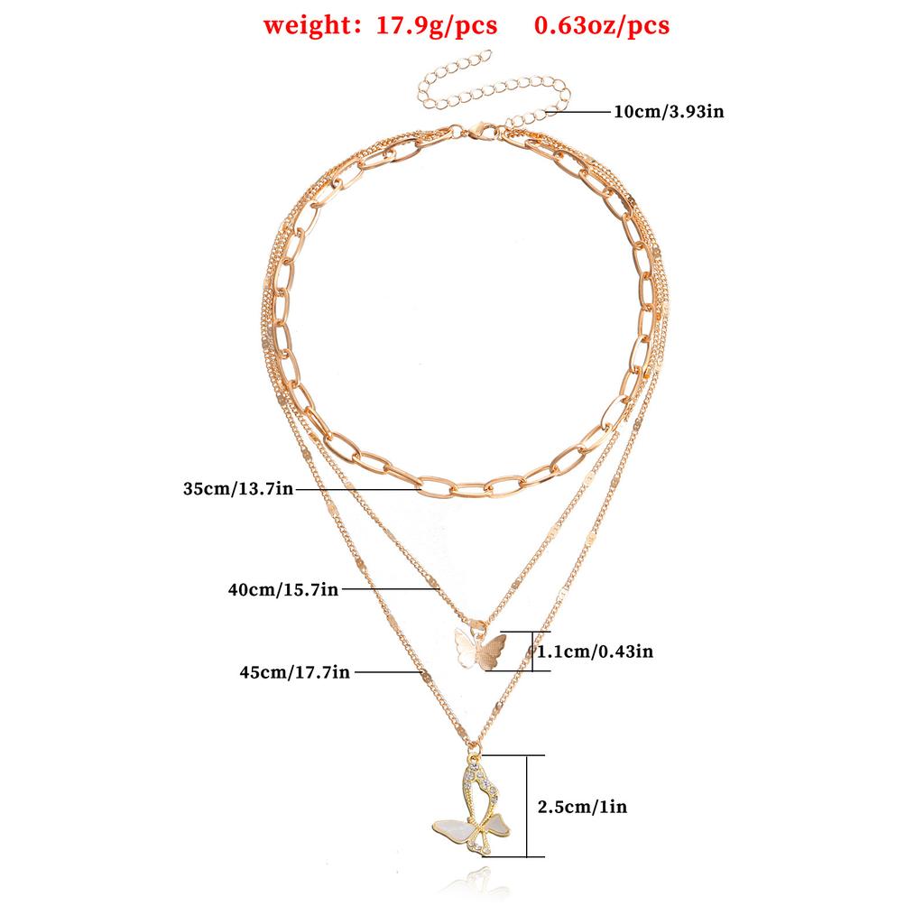 Fantastic light luxury trend multi-layer back chain micro-diamond fritillary butterfly pendant necklace